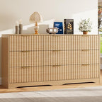 9 Drawer Dresser and Nightstand Sets for Bedroom, Modern Fluted 3 Pcs Bedroom Dresser Furniture Sets, Wood Chest of Drawers and Nightstand Set of 2 with Metal Handles, Natural Oak - Image 7