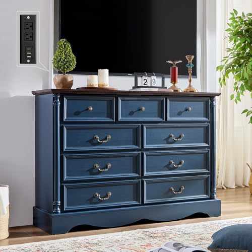 Farmhouse 9-Drawer Dresser with Charging Station for Bedroom by LegacyAmerhomeDirect