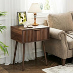 VINGLI Nightstands Set of 2, Fluted Night Stand with Drawer, Bedside Table, Wood Nightstand for Bedroom, Mid Century Modern End Tables, Walnut, 18.9" W*14.96" D*24" H - Image 3