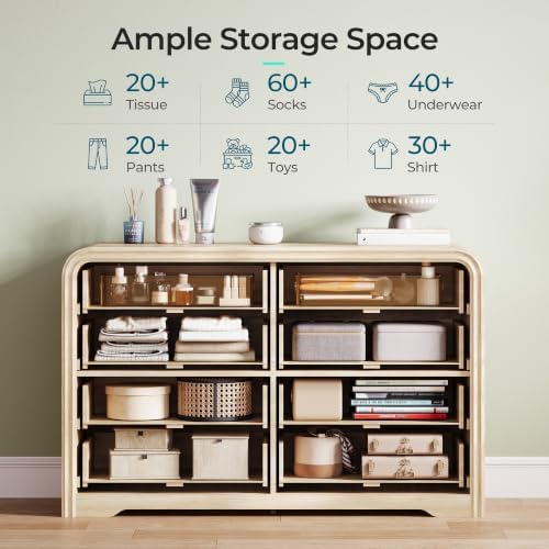 LINSY HOME 8-Drawer Fluted Dresser for Bedroom, Light Oak, Mid Century - Image 4