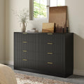 Black 8 Drawer Dresser for Bedroom, 55" Wide Fluted Chest of Drawers with Gold Metal Handles, Modern Wooden Dresser, Closet Storage Organizer Mid Century TV Stand for Living Room Hallway by RESOM
