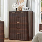 LEYAOYAO Fluted 6 Drawers Dresser for Bedroom, 42" Tall Modern Chest of Drawers with Metal Handle, Curved Profile Design,Walnut Wood Drawer Organizer for Bedroom, Living Room, Hallway, Entryway - Image 3