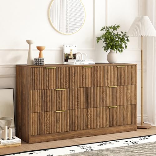 7 Drawer Fluted Dresser with Deep Drawers for Bedroom, Walnut丨55 Wide Mid Century Dresser, Modern Chest of Drawers, Wood TV Stand Storage Organizer for Closet, Living Room, Hallway by Provideyouwithbestproduct%EF%BC%81