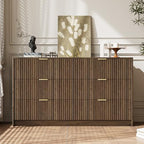 MAISONARIA 6 Drawer Dresser for Bedroom, 55" Wide Modern Chest of Drawers with Gold Metal Handles, Fluted Wood TV Stand for Living Room, Hallway, Walnut - Image 5