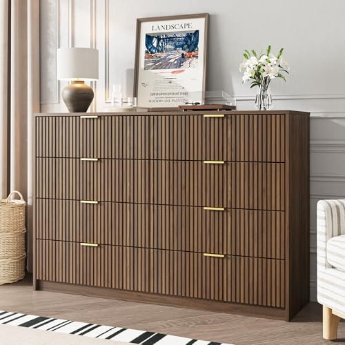 MAISONARIA Dresser for Bedroom, 8 Drawer Double Dresser, Modern Chest of Drawers for Bedroom, Living Room, Entryway and Closet, 55" L x 15.7" D x 37.4" H, Walnut by MAISONARIA