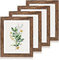 Hongkee 11x14 Picture Frame Set of 4, Made of Glass and Rustic Brown Wooden Frame, Display 8x10 Pictures with Mat or 11 x 14 Posters without Mat for Wall Mounting, Gallery Photo Frames by Hongkee