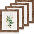 Hongkee 11x14 Picture Frame Set of 4, Made of Glass and Rustic Brown Wooden Frame, Display 8x10 Pictures with Mat or 11 x 14 Posters without Mat for Wall Mounting, Gallery Photo Frames by Hongkee