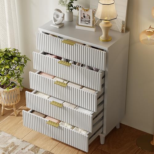 Wood Tall 5 Drawers Dresser, 27.6" W Fluted Modern Dressers for Bedroom - Image 3