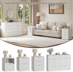 3 Pcs White 8 Drawer Dresser & 3-Drawer Nightstand Set丨Tall Fluted Dresser and Night Stand Set of 2 with Metal Handle, Modern Wood Chest of Drawers Storage Dressers Set for Bedroom - Image 4