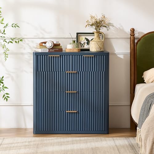 LEYAOYAO Fluted 5 Drawers Dresser for Bedroom Set of 2, 34" Tall Modern Chest of Drawers with Metal Handle, Curved Profile Design,Navy Blue Wood Drawer Organizer for Bedroom, Living Room, Hallway - Image 4