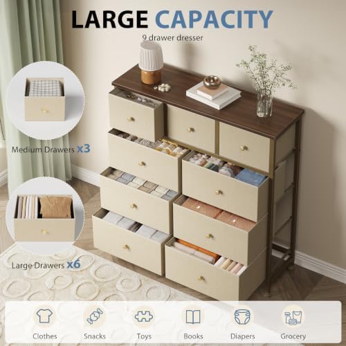 DUMOS 9 Drawer Dresser for Bedroom, Storage Organizer Chest of Drawers - Image 4