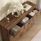 Dresser for Bedroom, 9 Drawer Dresser with Large Drawers, 55 Inch Wide Wood Chest for Living Room, Hallway, Walnut - Image 7