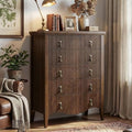 FUSUNBAO 5-Drawer 47" Tall Fluted Dresser, Vertical Chest of Drawers,Walnut by FUSUNBAO