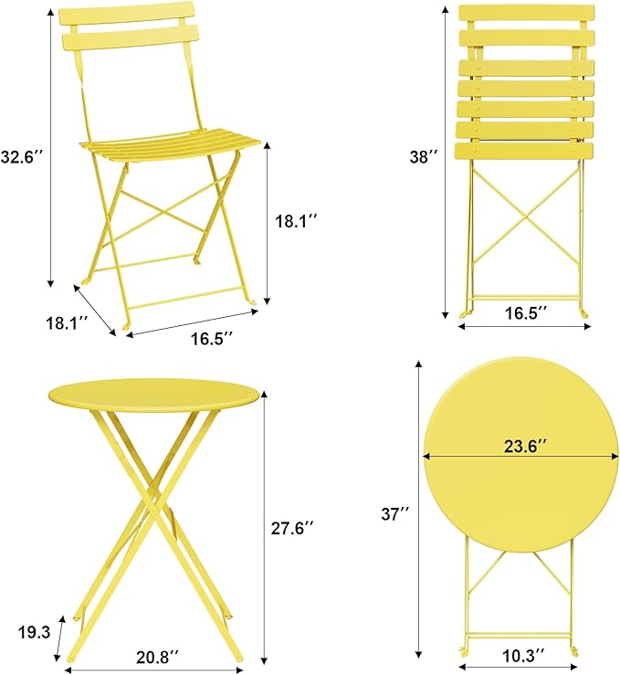 3-Piece Folding Bistro Set, Outdoor Patio Furniture Set - Image 2