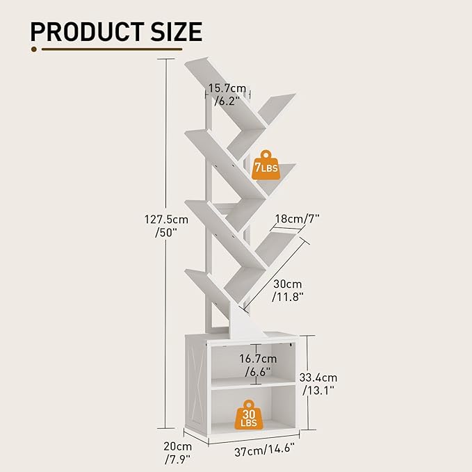 RALGEND Tree Bookshelf, 6 Tier Bookcase - Image 3