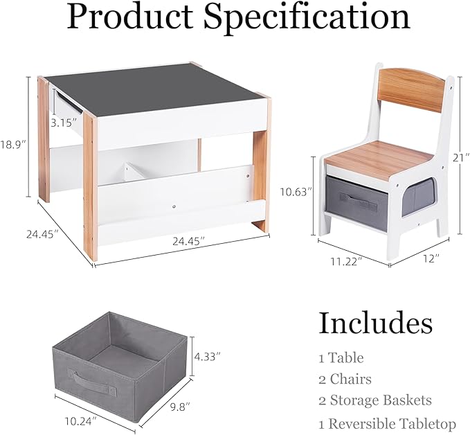 Asweets Kids Table and Chair Set, 4 in 1 Toddler Desk - Image 5