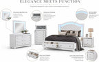 First of a Kind Shiney Contemporary 5 Piece Queen Bedroom Set High Gloss White - Image 3