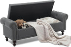 SOFTHION 58.1" Storage Bench Upholstered Linen End of Bedroom Bed Bench Ottoman by SofthionDesign