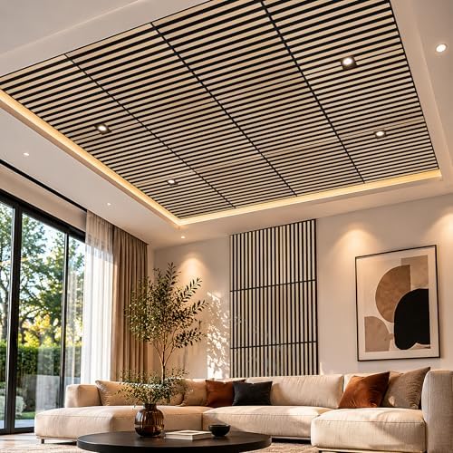 Art3d 12-Pack Acoustic Slat Panel & Ceiling Tile, 2 x 2 ft, Natural Oak - Image 2