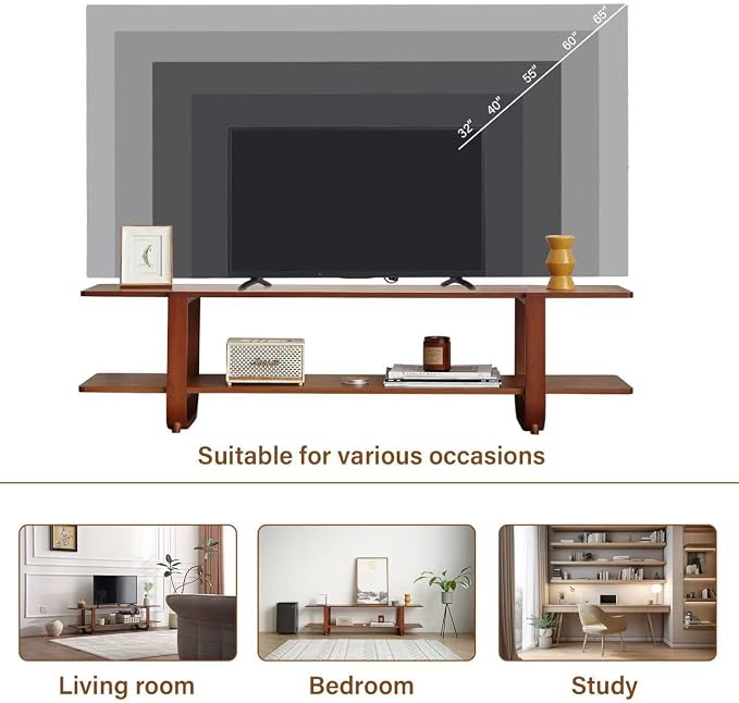 Welnow Low Bamboo TV Stand for Up to 65 Inch, Small Mid Century Modern - Image 8