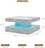 HedoAjim Grey LED Coffee Table for Living Room, Living Room Table 2-Tier Square - Image 2