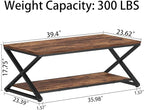 HSH Wood Coffee Table with Storage, Farmhouse Rustic Brown Coffee Table - Image 2