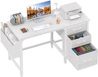 Lufeiya White Desk with File Drawers Cabinet, 47 Inch Reversible Computer Desk by LUFEIYA