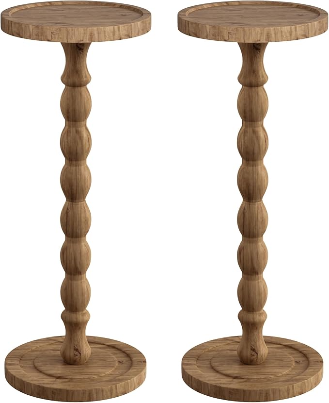 2 Pack Solid Wood Drink Table, Rubber Wood‌ Small Round Side Table by Unknown