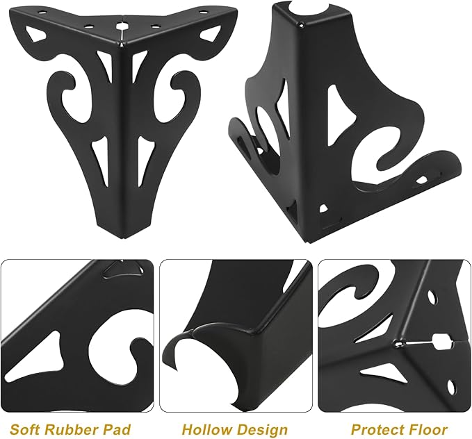 Piutouyar 5 Inch Hollow Out Furniture Legs Set of 4, Modern Triangle Couch Feet - Image 4