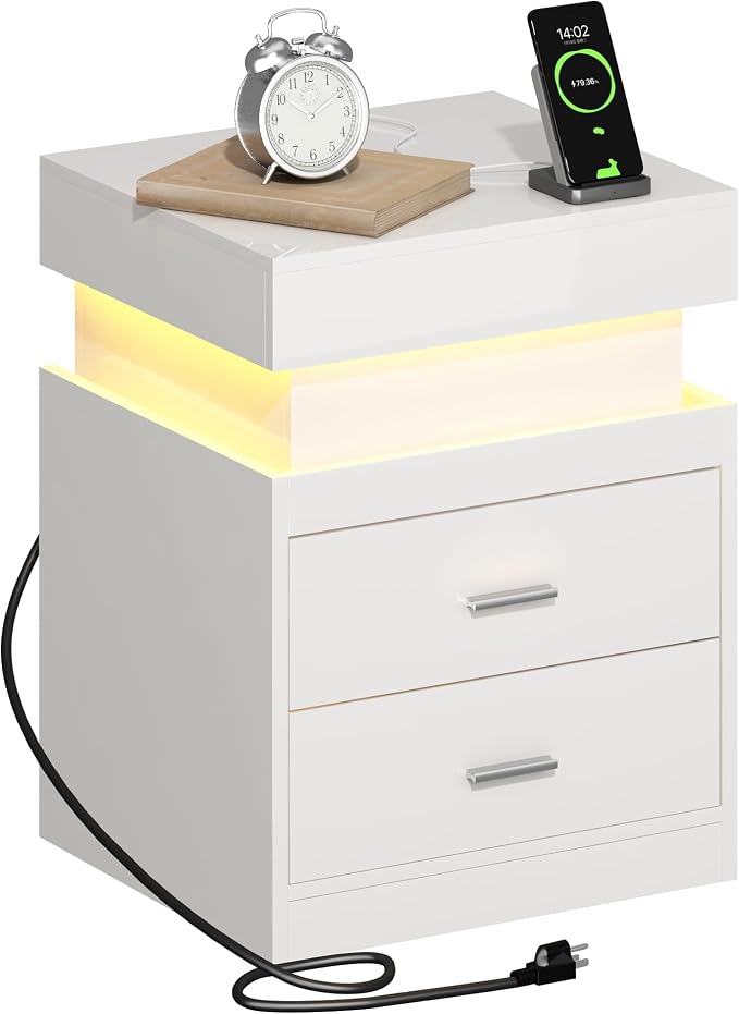 ChooChoo LED Nightstand with Charging Station, Smart Night Stand with Sliding - Image 8
