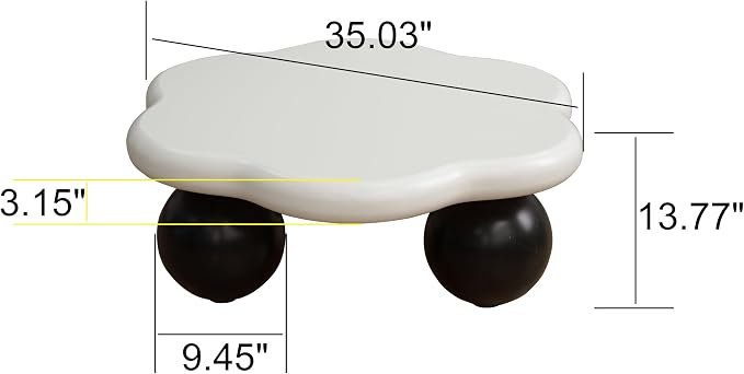 35" Cloud Coffee Table with 3 Ball Legs, Modern Minimalist Petal Center Table - Image 2