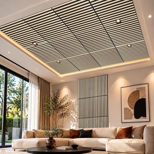 Art3d 6-Pack Acoustic Wood Slat Panel & Ceiling Tile, 2 x 2 ft, Ashtree - Image 2