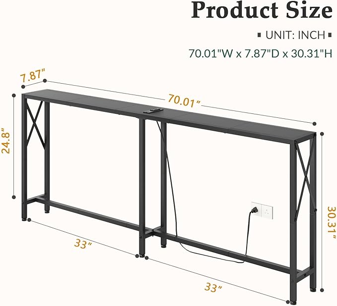 Gewudraw Console Table Narrow Long, Behind Couch Table - Image 3
