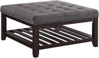 24KF Large Square Upholstered Tufted Linen Ottoman Coffee Table, Large Footrest - Image 3