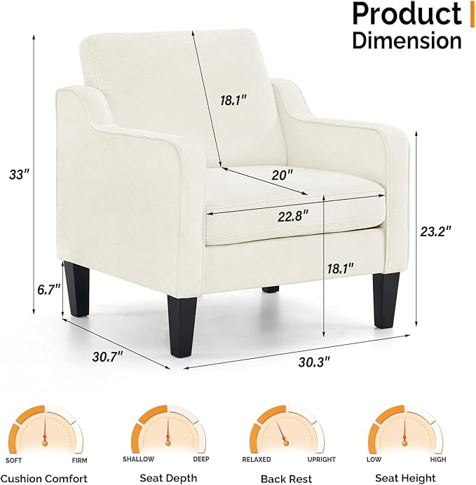 VINGLI Mid Century Modern Accent Chairs Set of 2, Comfy Armchair Chenille Sofa - Image 3