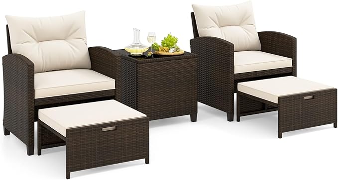 Tangkula 5 Pieces Patio Conversation Set, PE Wicker Outdoor Furniture Set by TANGKULA