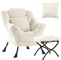 Lazy Chair with Ottoman, Large Lvory Accent Chair with Ottoman and FA Throw by HomeEastllyHome