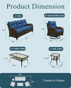 Patio Furniture Set, High Back Rattan Sofa & Swivel Rocker Chairs, Weather - Image 6