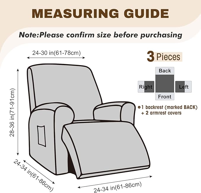 Gennia Recliner Chair Covers 3 Pieces, Waterproof Jacquard Reclining Chair Cover - Image 4