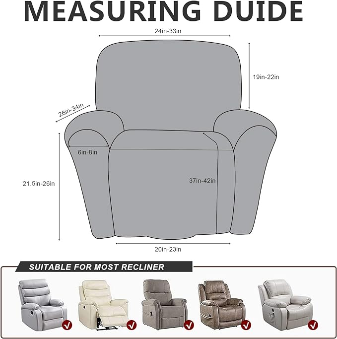 ANARACHON Leather Like Recliner Chair Covers Heavy Duty, 4 Pieces Recliner Cover - Image 3