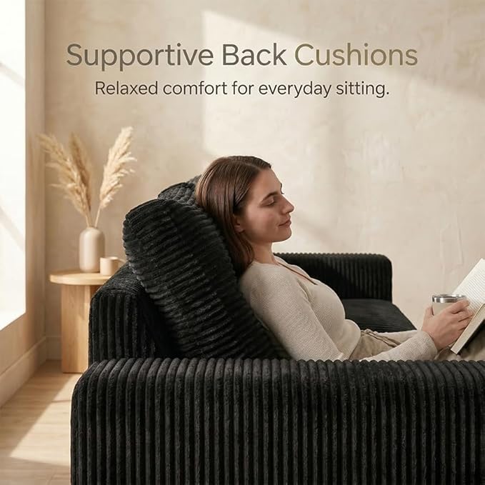 85" Corduroy 3 Seater Sofa in a Box, High-Density Foam Couch, No Assembly - Image 4