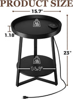 Gadroad Round End Table with Charging Station, USB Ports and Anti-Drop Fence - Image 3