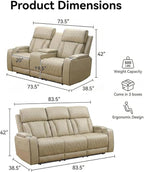 Power Recliner Sofa Set with LED Lights, Includes a Manual Recliner 1 Seat and - Image 6