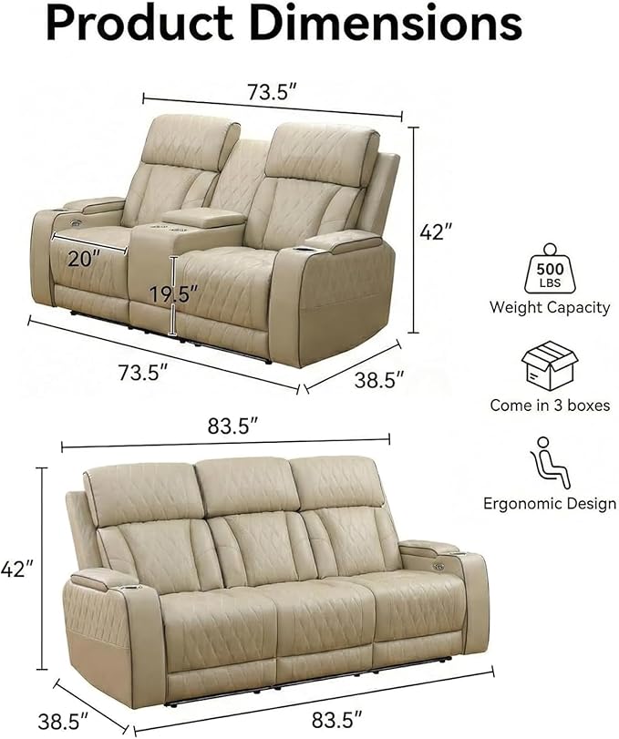 Power Recliner Sofa Set with LED Lights, Includes a Manual Recliner 1 Seat and - Image 6