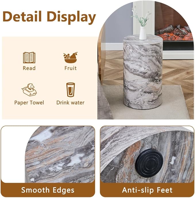 Round End Table Living Room Table, Faux Marble Sofa Couch Side Table, Bedside - Image 5