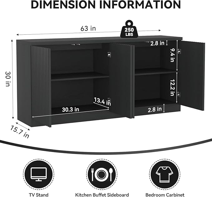 63'' Fluted TV Stand for TVs up to 75'', Modern Media Console - Image 2