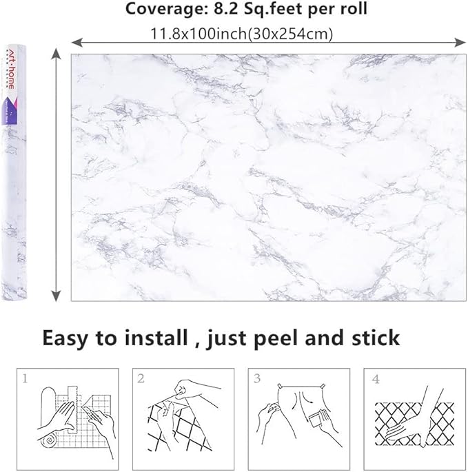 Arthome Marble Contact Paper, Peel and Stick Wallpaper 11.8x100 inch Self - Image 7