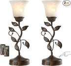 Set of 2 Touch Farmhouse Bedroom Table Lamps, Nightstand Vintage Flower Lamps by RORIANO