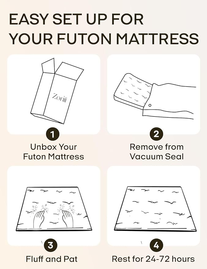 ZonLi Japanese Floor Futon Mattress Full Size 75"x 54", 100% Cotton Cover 4'' - Image 8