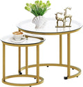 aboxoo Gold Nesting Coffee Table Set of 2, Small Glass Round Nesting Tables by aboxoo